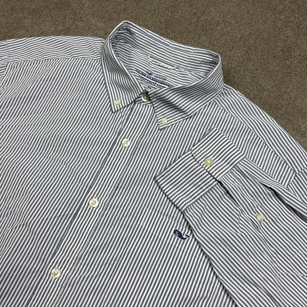 Vineyard Vines OTG On the Go Performance Shirt Mens XL Extra Large Blue Long Slv